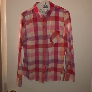 Pink plaid button down shirt